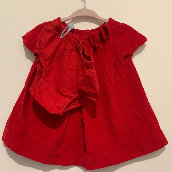 Gap red corduroy dress with bow on front and buttons on back. Size 3-6 months. - Picture 3 of 5